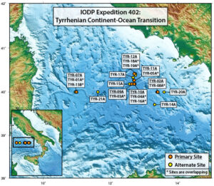Map of Expedition 402 drill sites.
